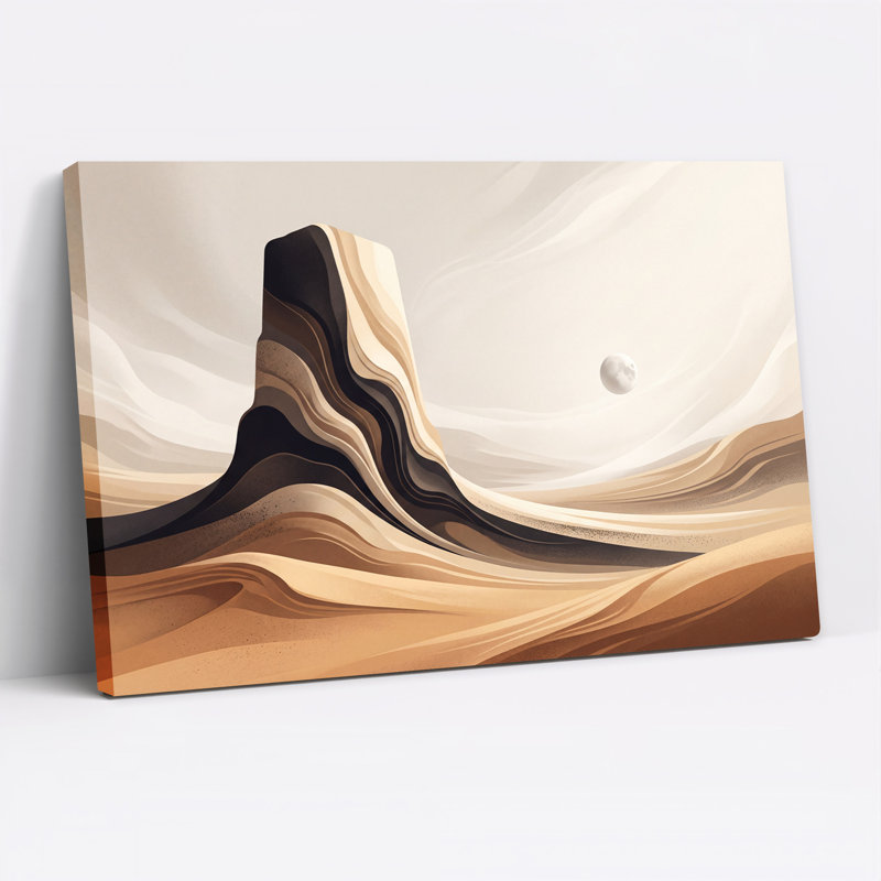 Toile abstraite abstraite avec dunes du désert en toile beige et brune, H 20 po x l 30 po