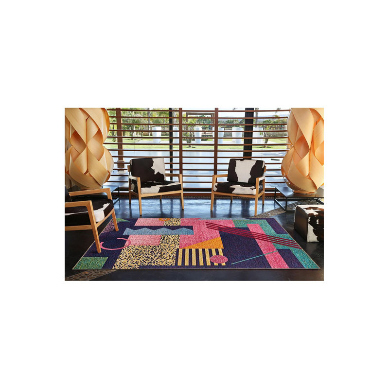 Tapis décoratif multicolore à motif géométrique tissé, Tapis de couloir 2 pi 6 po x 6 pi 7 po inclus