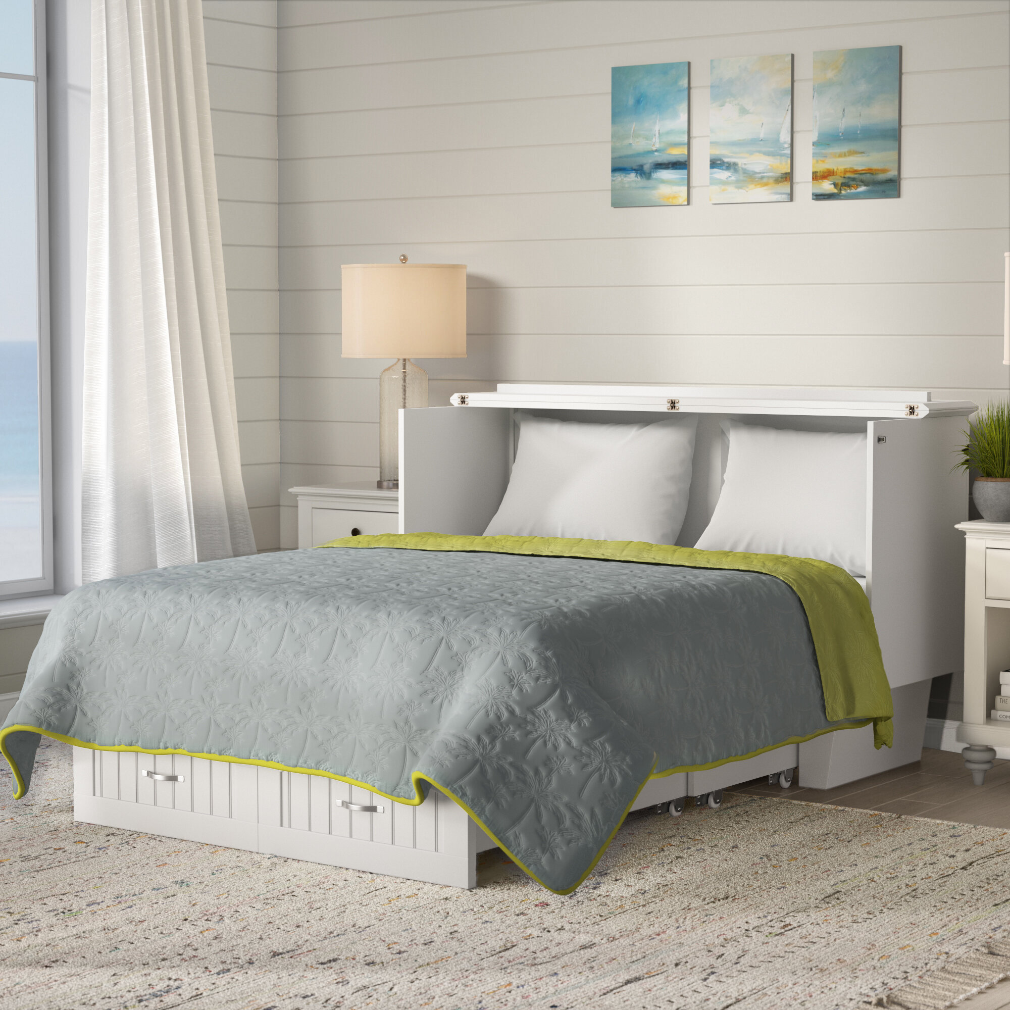 Viv + Rae Kindig Solid Wood Coastal Cottage Murphy Bed with Charging  Station and Mattress Included & Reviews