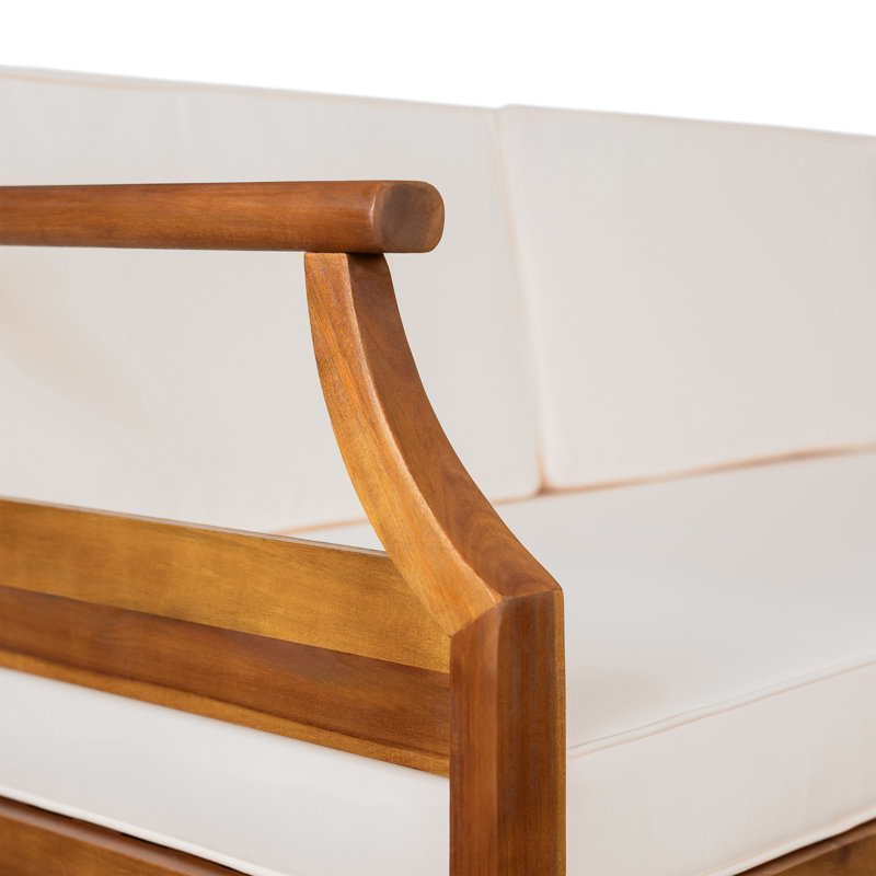 Mcclurg Mid-Century Modern Acacia Wood Outdoor Conversation Set With Sectional, Club Chairs, No, Cream