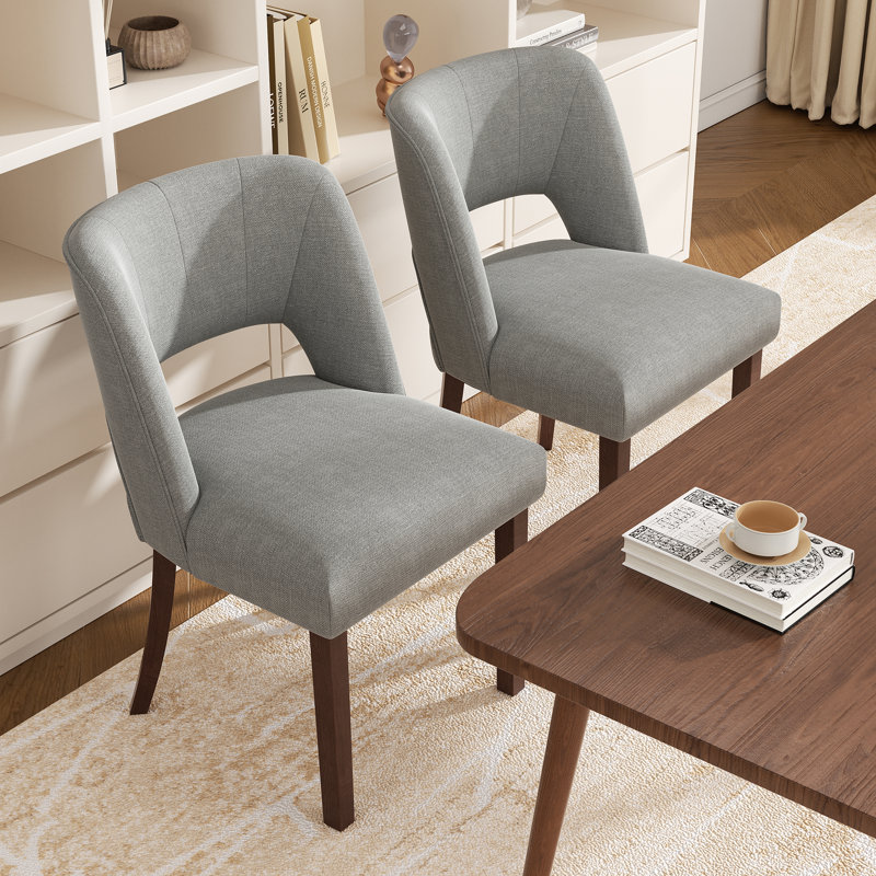 Upholstered Solid Wood Dining Side Chair, Light Gray