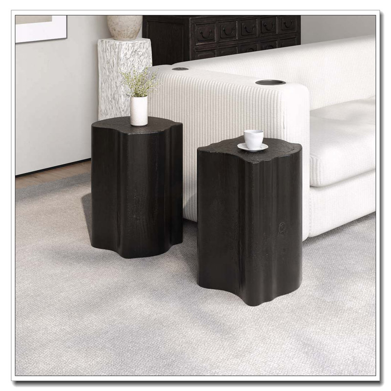 2-in-1 Irregular End Table, Black