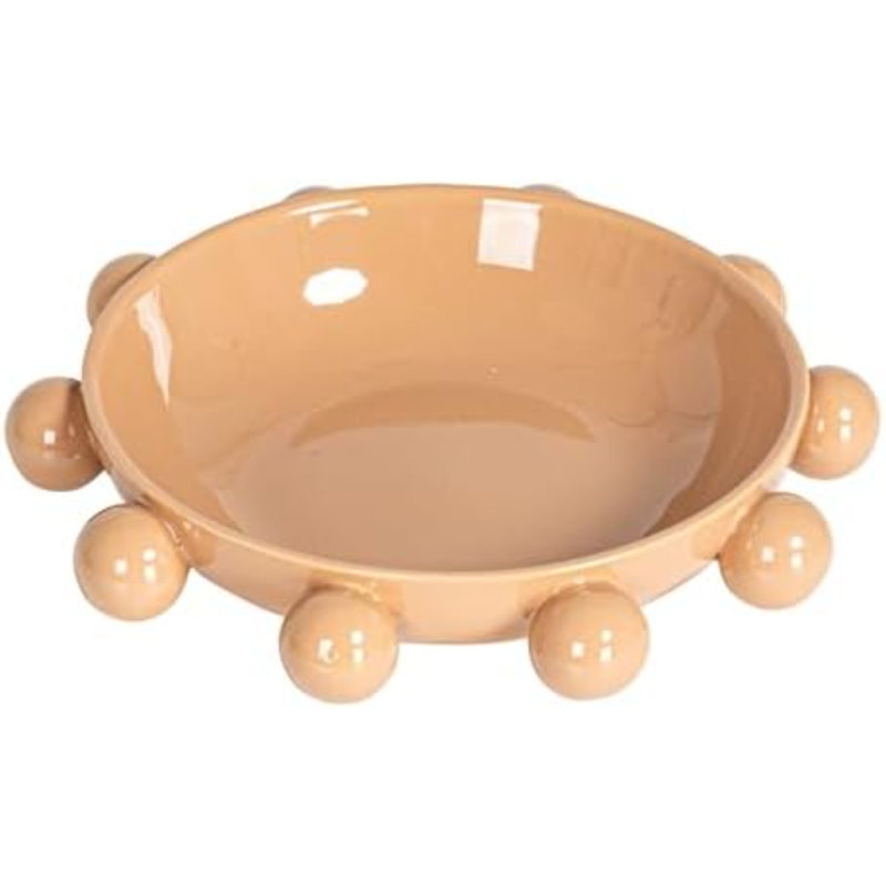 Bol en grès de 25 cm (9,75 po) avec sphères et émail réactif, couleur chair, Nude