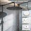 Système de douche mural chromé, ensemble de robinet de douche complet avec pomme de douche à effet de pluie de 10 pouces et douche à main, soupape brute incluse