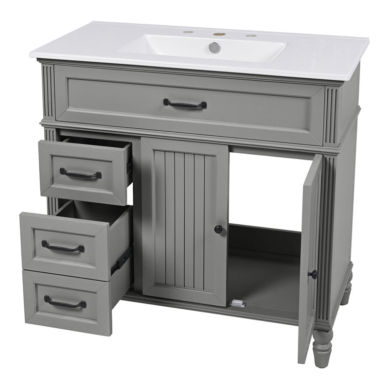 [Vidéo] Meuble-lavabo de 36 po avec lavabo, Gris, 36"