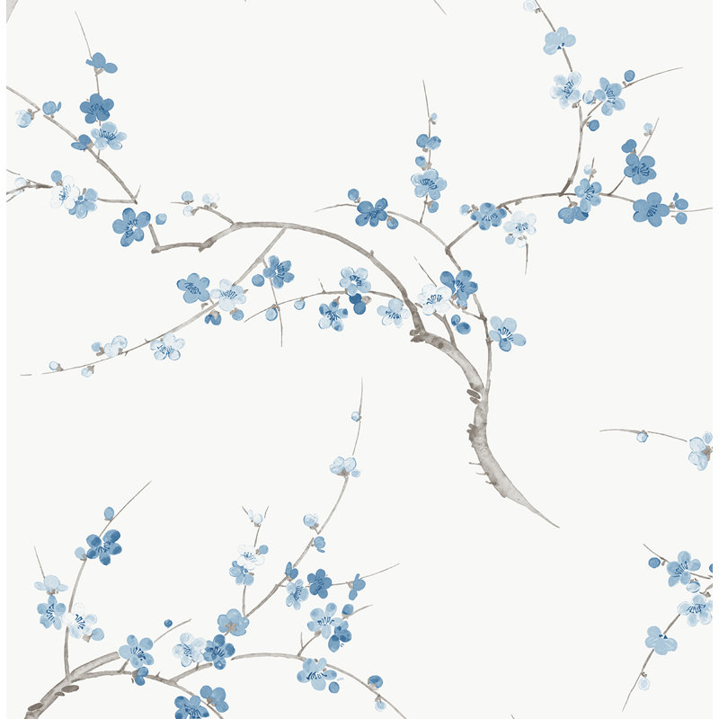 Rouleau de papier peint auto-adhésif L 18 pi x l 20,5 po Classen Cherry Blossom, Bleu/blanc