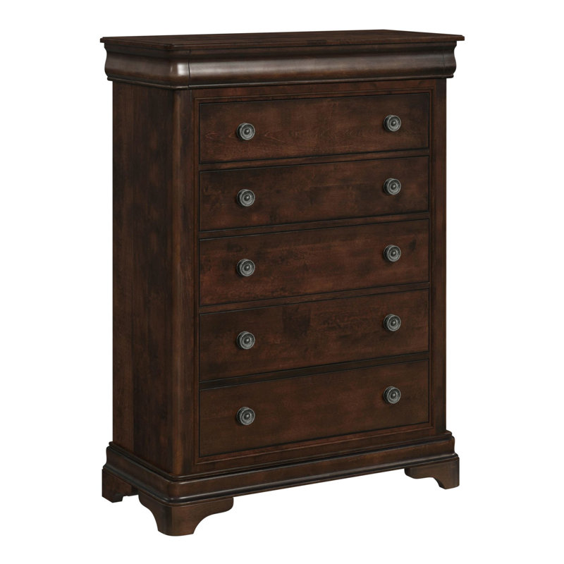 Altigarron 40" W Solid Wood 5-Drawer Dresser, Dark Cherry