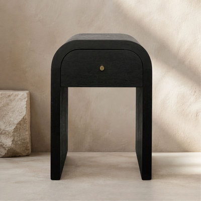Curved  wooden side table with 1 drawer Nightstand Side End Table with Rounded Edge Tabletop for Bedroom Living Room