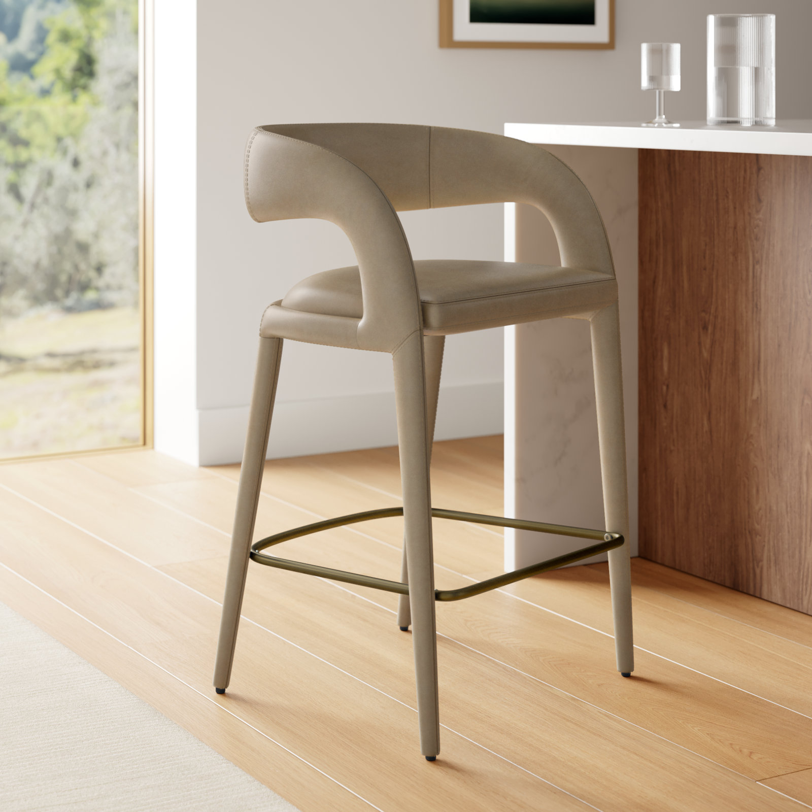 Freestyle 25.6'' Vegan Leather Counter Stool, Tan, 25.6''