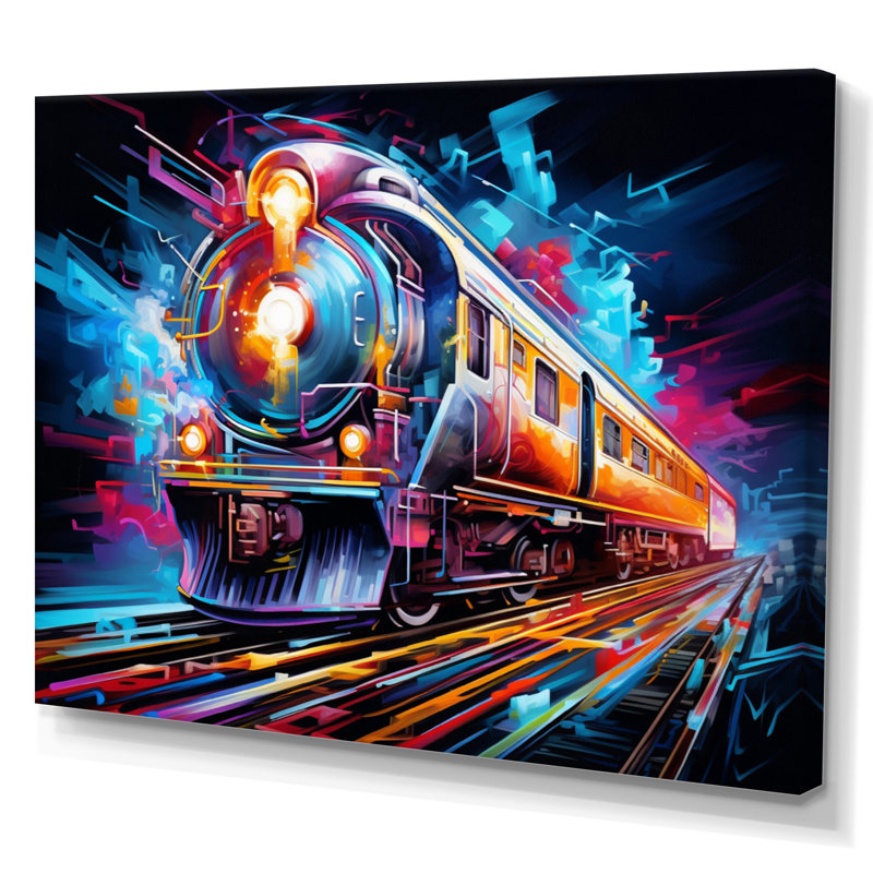 Abstract Train Electric Rhythms - Transportation Canvas Wall Art, H 34 po x l 44 po x P 1,5 po, Toile tendue