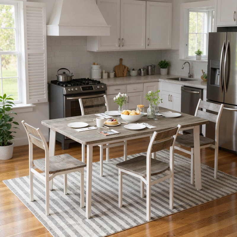 Dining Table Set For 4, Farmhouse Wood Grain 5 Piece Kitchen Table Set, 47'' Wood Kitchen Table With 4 Classic Dinner Chairs For Living Room, Dining Room, Apartment
