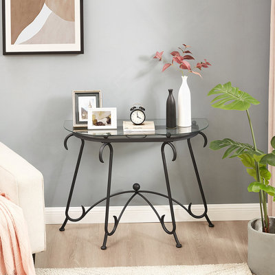 Tempered Glass Surface Console Table Coffee Table with Sturdy Construction for Living Room