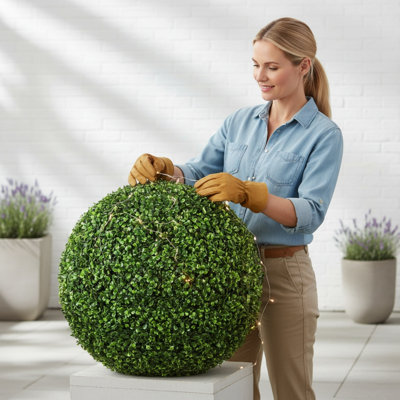 Artificial Boxwood Topiary Ball Trees, 16" H Set of 2 Faux Topiary Plants for Indoor Outdoor Decor Porch Patio Garden Wedding Home Decoration