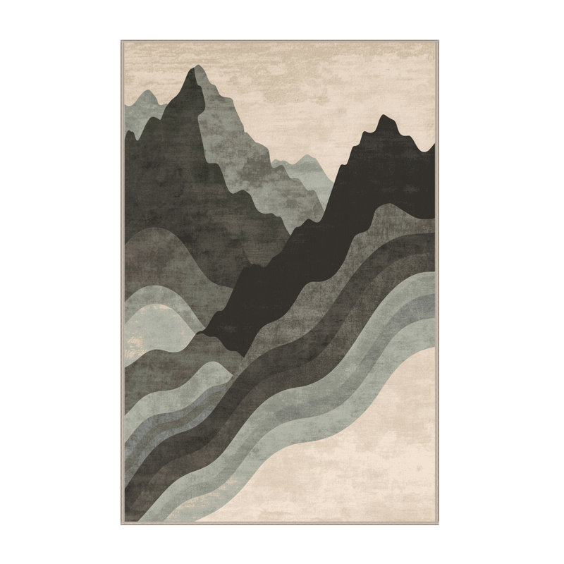 Machine Washable Paret Patagonia Landscape Rustic Arc Rug in Black – Beige Binding, 2x5
