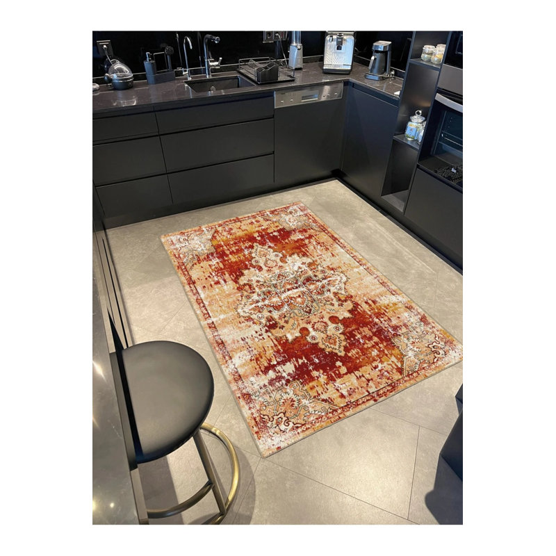 Traditional Woven Based Washable Carpet With Siesta Motif, Rectangle 3'4" x 5'