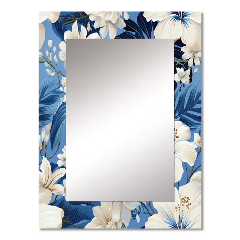 Arbordale Azure Oasis Tropical Pattern - tropical  Decorative Mirror, Botanical, Floral Wall Mirror, Printed Metal Art