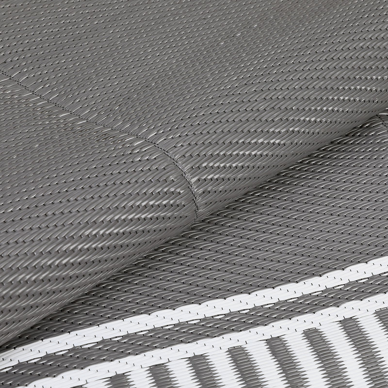 Waterproof Reversible Outdoor Area Rug 8*10ft - Lightweight Plastic Straw Mat - UV Resistant, Easy Clean - Modern Grey and White - Perfect for Garden, Deck, Porch