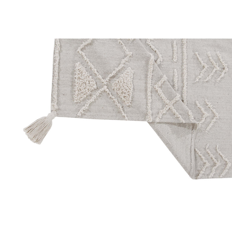 Cotton Geometric Area Rug in Light Gray/Beige, Rectangle 6'7" x 10'
