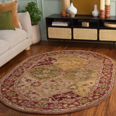 Geno Hand Tufted Wool/Cotton/Latex Oriental Rug in Red/Yellow/Green
