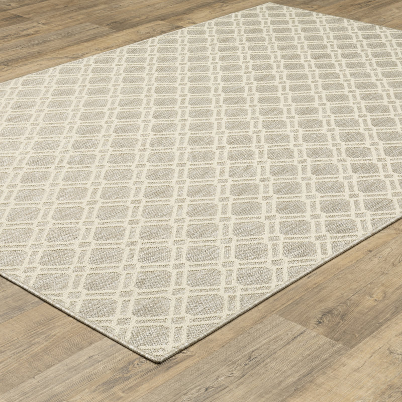 Tavraj Modern Diamond Trellis Ivory / Beige Indoor/Outdoor Rug, Rectangle 9'10" x 12'10"