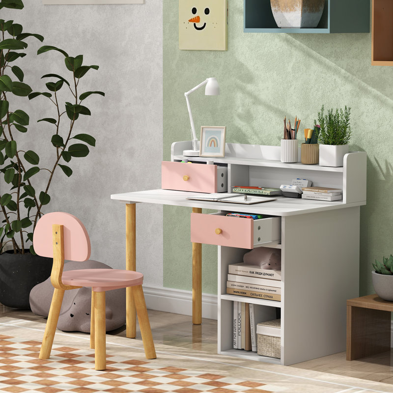 Isabelle Kids Desk and Chair Set with Hutch Drawer Ages 3-8 Years Pink