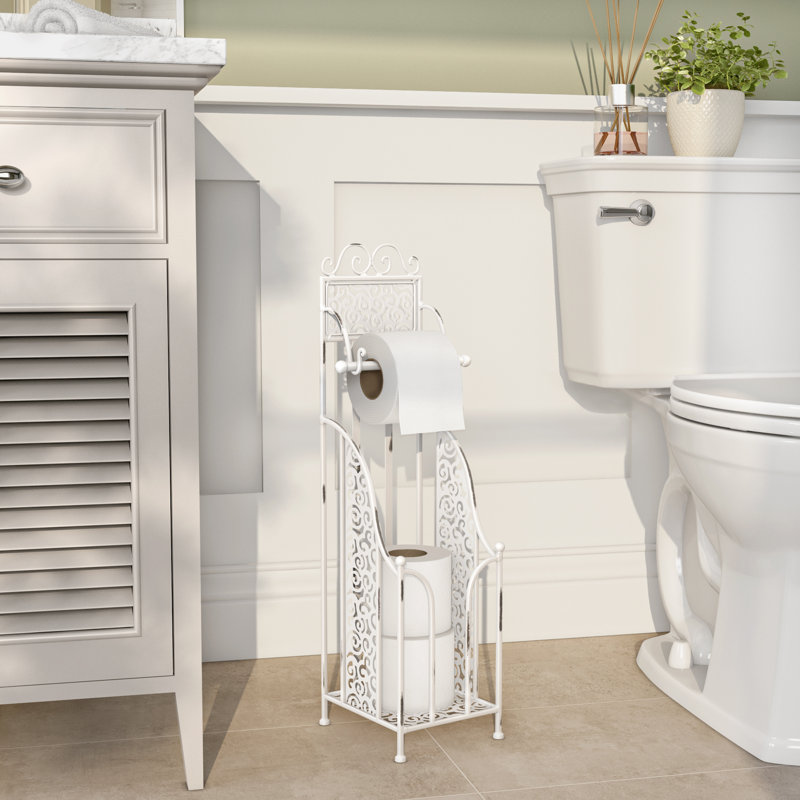 Porte-papier hygiénique sur pied Liveva, Blanc antique