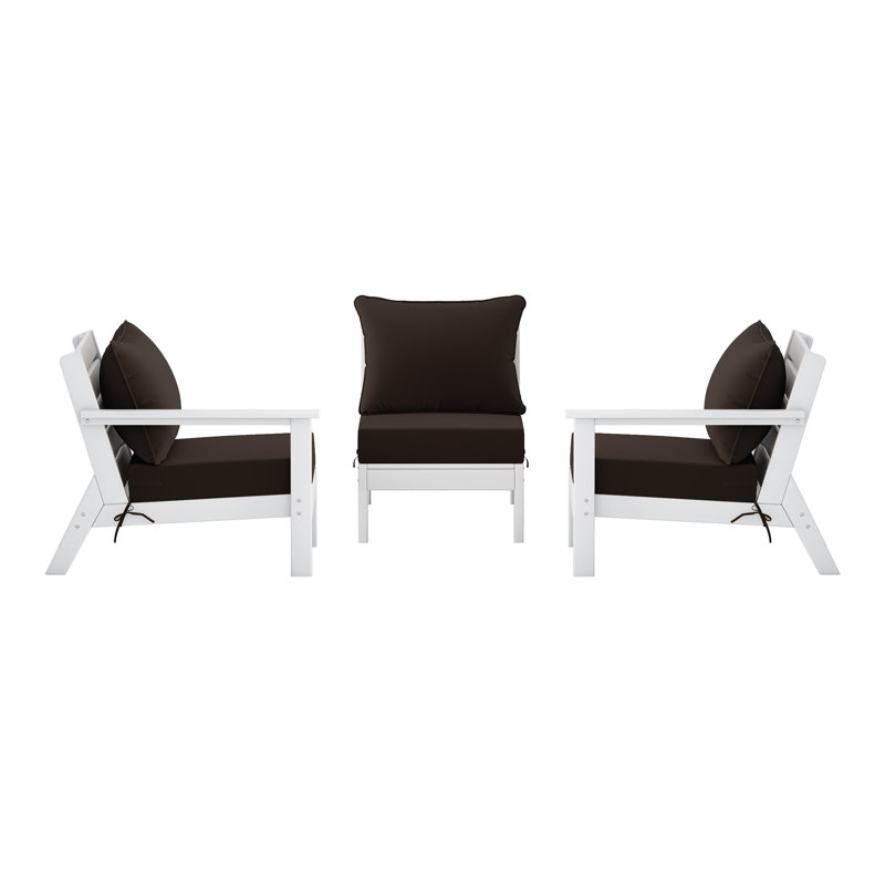 3-Piece Deep Seating Set With Cushions, White, Brown