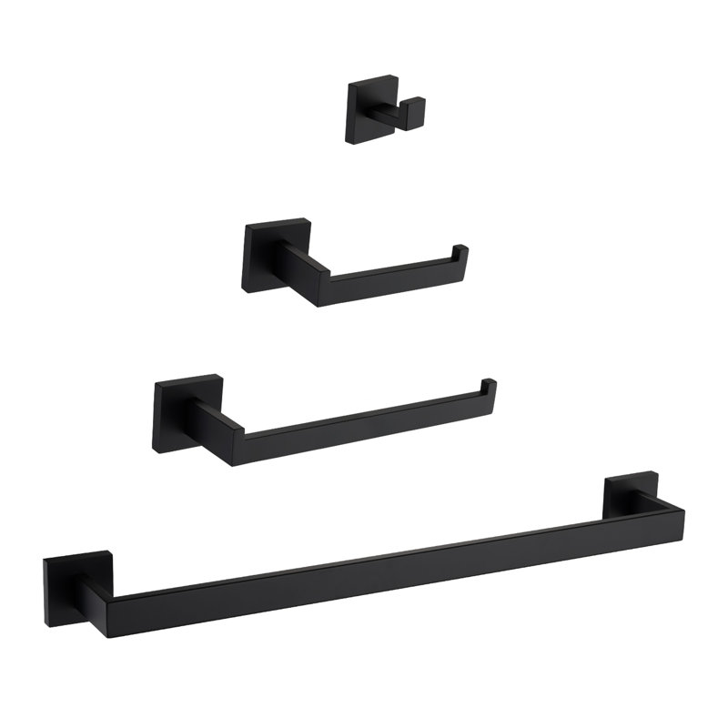 4 304 Bathroom Items - , Delicate Style, Modern Touch Kit 304, Rust-, , Functional Design, Matte Black/Brushed Gold