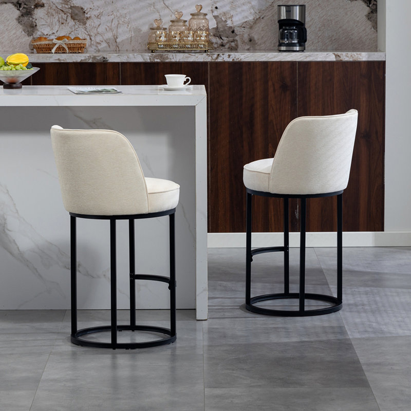 Ensemble de 2 tabourets de bar à hauteur de comptoir, tabourets de bar moderne avec dossier, tabourets de bar rembourrés en tissu de lin pour îlot de cuisine