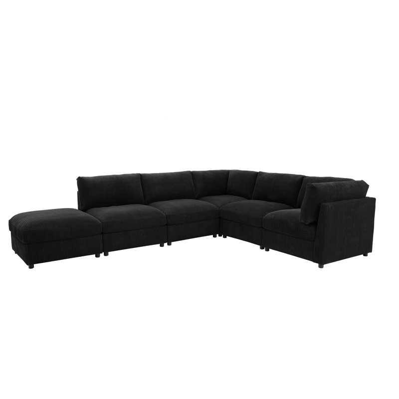 Kyanne Priyen 98" Wide Symmetrical Modular Corner Sectional, Charcoal Black Corduroy