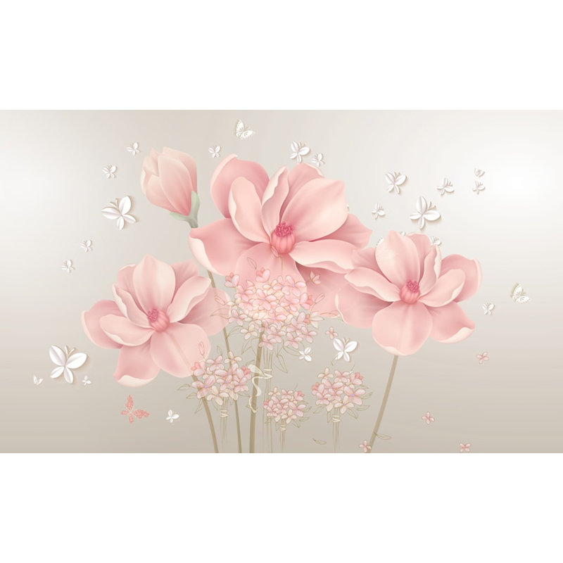 Panneau mural hydrangea Little Butterfly Romantic English L 6,25 pi x l 112 po à peindre, L 2,92 pi x l 4,58 pi
