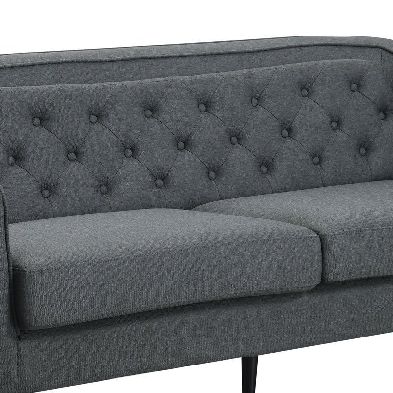 Canapé à accoudoirs touffetés Mid-Century moderne gris