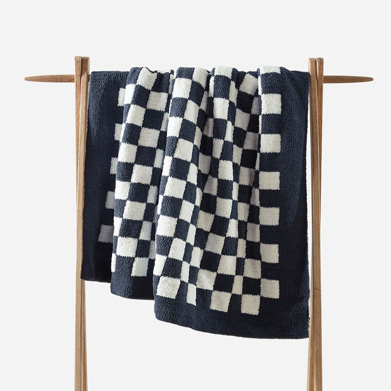 Checkerboard Checkered Knitted Throw Blanket, Midnight/Clear White Checkered