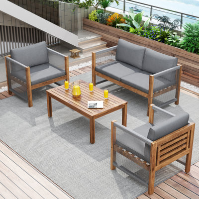 4 - Person Acacia Wood Lounge Set With Cushions