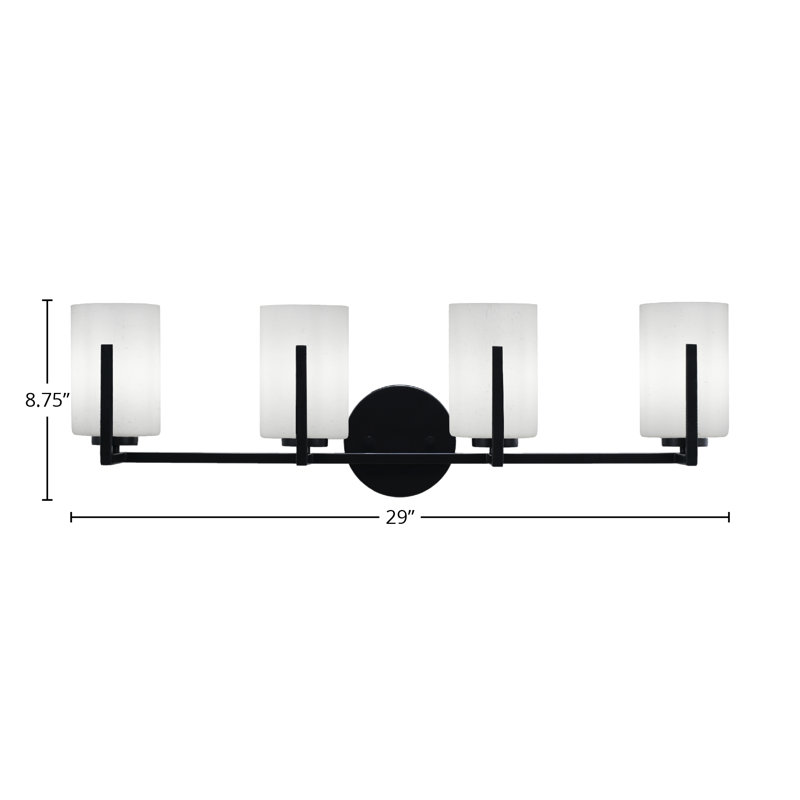 Barre d'éclairage de salle de bain 4 lumières Dayberry avec verre de 4 po, Blanc, Noir mat