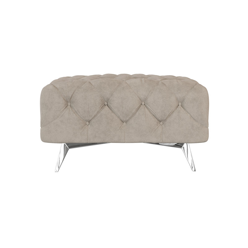 Chesterfield Footstool Bixby with Silver Metal Legs, Dark Cream