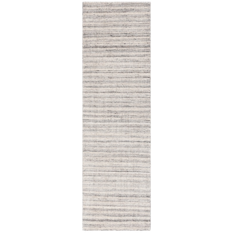 Tapis rayé en laine / viscose / coton tissé à la main Brileigh en ivoire / gris foncé, Tapis de couloir 2 pi 3 po x 8 pi