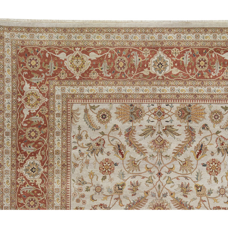 Tapis beige et rouille noué à la main de haute qualité