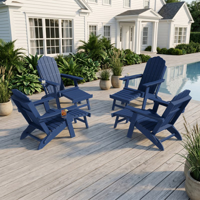 Folding Adirondack Chair with Retractable Ottoman, HIPS Weather-Resistant Patio Chair