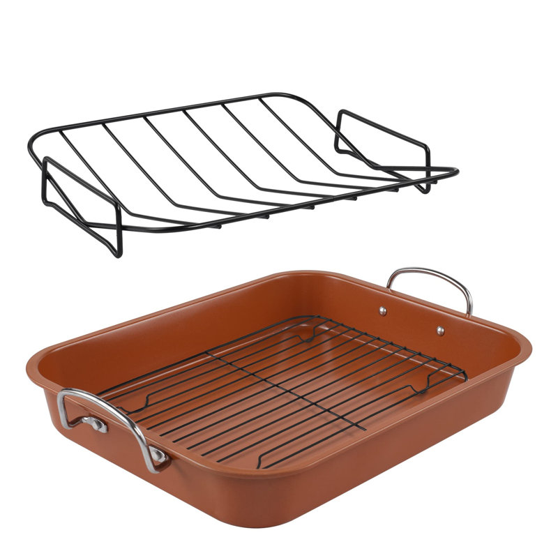 Bronze Non-Stick Carbon Steel Roasting Pan with Handles