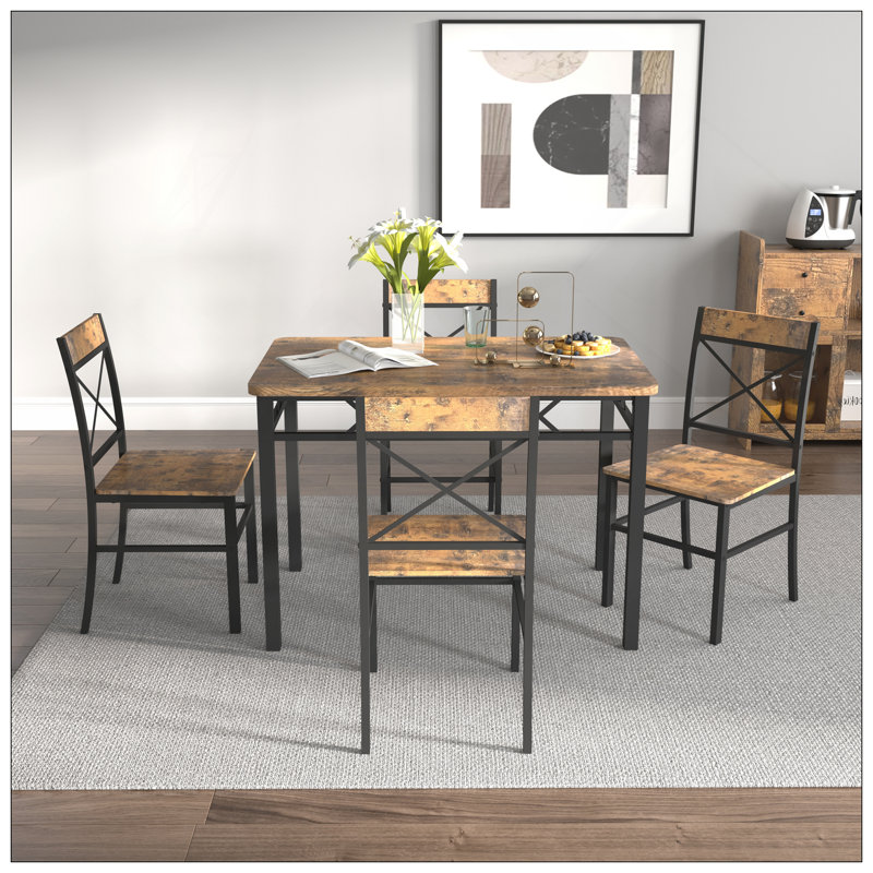 Dining Table Set For 4, Kitchen Table With Chairs Dinning Table Set For Kitchen & Dining Room, Compact Dining Set For Small Spaces, Rustic Brown