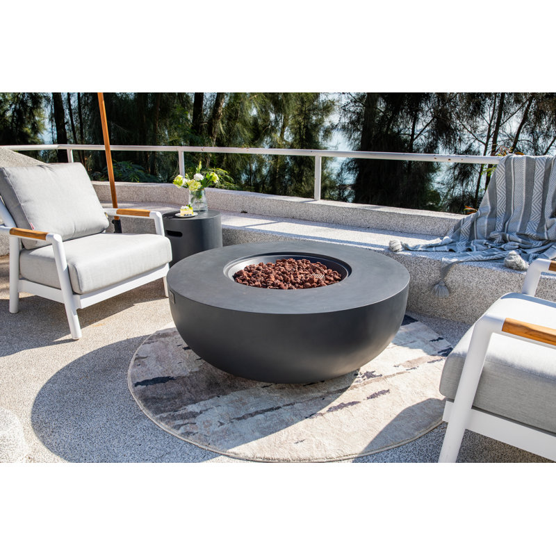 Eclipse 44" Round Natural Gas Fire Pit Table with Wind Guard & Burner Lid, Gris foncé