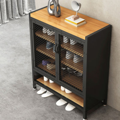 Vintage Industrial Style Iron Shoe Cabinet Locker 12 Pair Shoe Storage Cabinet