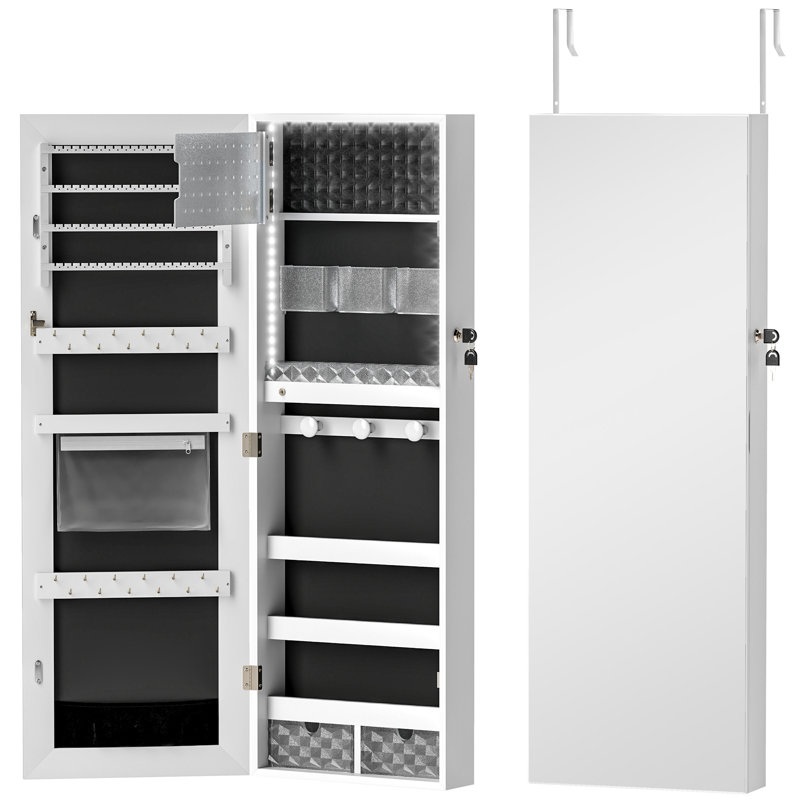 Over-the-Door Glass Jewellery Chest, White/Black