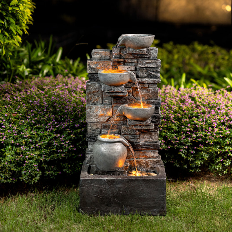 Eshell 8.5" Outdoor Water Fountain With LED Lights, Gray