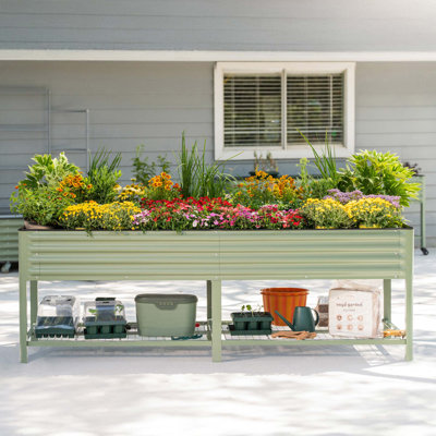 32" Tall 96" Long Metal Outdoor Elevated Planter