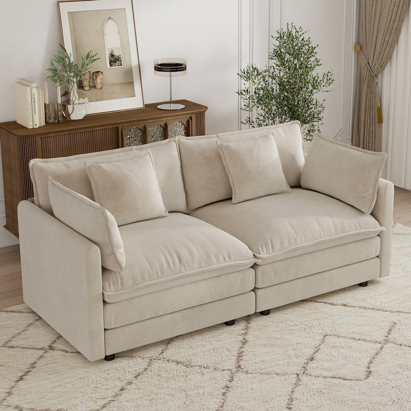 Canapé Cloud, canapé en chenille, canapé 2 places, 33" H x 75.9" W x 34.2" D, Café