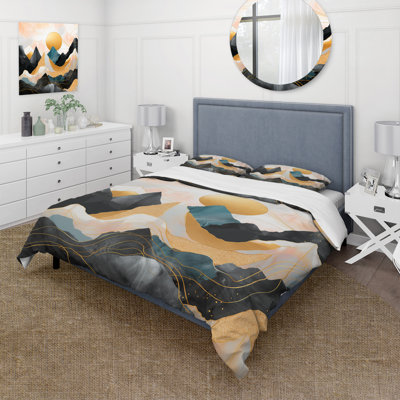 Ensemble de housse de couette rose et doré Mountain Bold Landscape II - Fruits