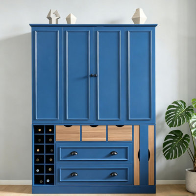 Farmhouse 71''H Large Kitchen Pantry,53.2''Lx17.7''W Deepen Dining Storage Cabinet Cupboard with 4 Foldable Doors,Power Outlet, Shelves, Wine Racks and Serving Trays