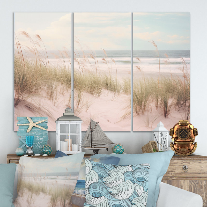 «Ocean Spring Bliss Tender Pastel Beach Grass» - ensemble d'art mural sur toile plage, H 28 po x l 36 po x P 1 po